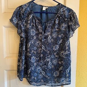 Joie Floral Blue Women's Top with Silver Detailing | size Medium